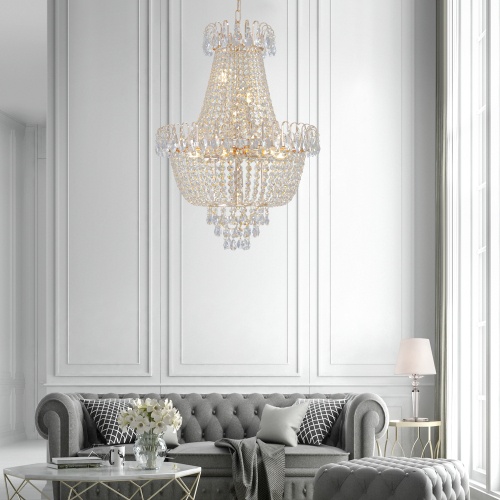 Golden Crystal Chandelier, Large Modern Luxury Chandelier, Suitable For Living Room, Dining Room, Bedroom, Hallway - No Bulb Due to broken during shipping