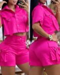 Solid Color Bellows Pocket Pocket Design Overall Suit / TOP & DOWN