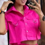 Solid Color Bellows Pocket Pocket Design Overall Suit / TOP & DOWN