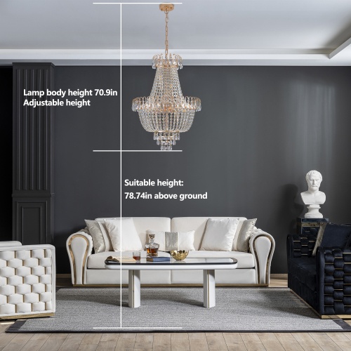 Golden Crystal Chandelier, Large Modern Luxury Chandelier, Suitable For Living Room, Dining Room, Bedroom, Hallway - No Bulb Due to broken during shipping