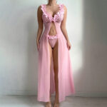 Sexy Slit See-through Suspender Skirt Long Skirt T Back Sexy Nightdress Two-piece Set