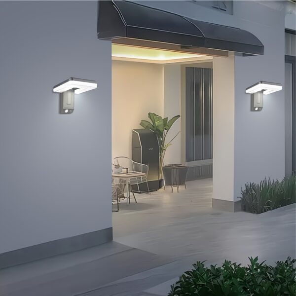 Solar Motion Sensor Outdoor Sconce Lights,LED Waterproof Dusk To Dawn Solar Patio Light,Wireless Modern Wall Mount Lamp Black For Porch Patio Garage House